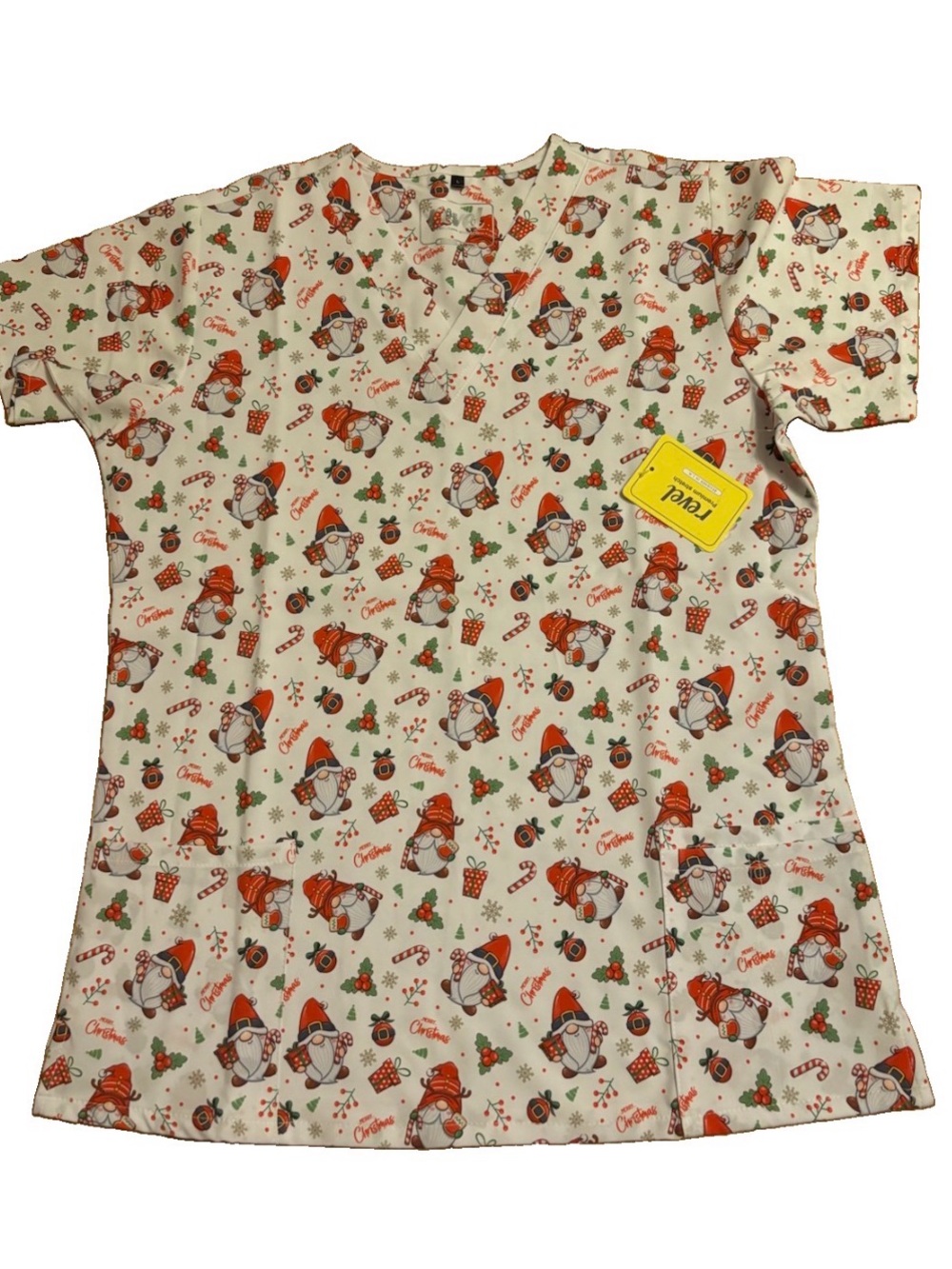 Revel Women’s Christmas Print Scrub Top - Large